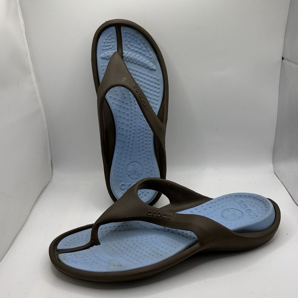 Crocs Athens Flip Flop Sandals Mens 10 Blue Grey Thong Sandal Beach Summer Golf - Picture 3 of 7